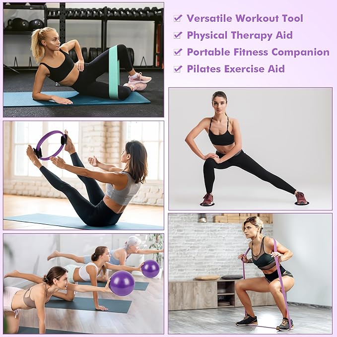 Pilates Ring Set with Resistance Bands Set, Pilates Ball, Sliding Disks β Workout Equipment Home Gym Includes Complete Fitness Poster