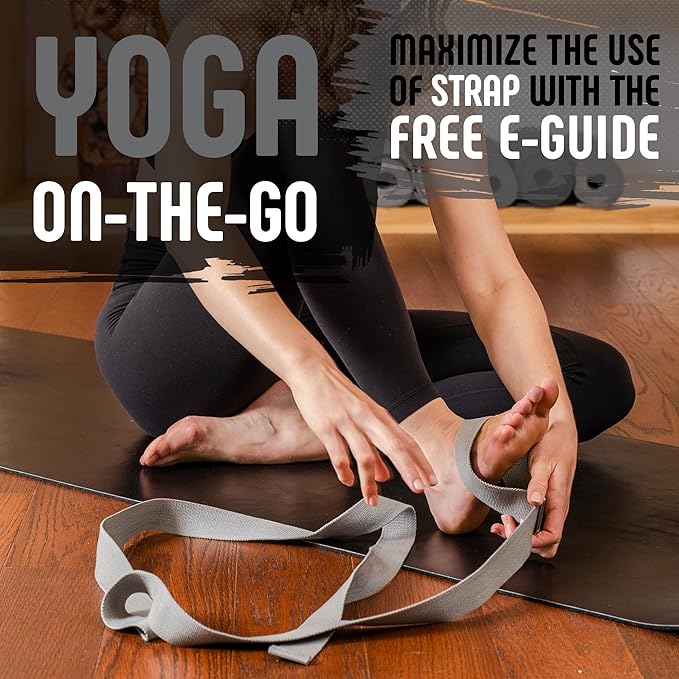 Gradient Fitness Yoga Strap, Friction-Less Easy-Feed Buckle, Super Soft Cotton/Polyester Blend Webbing, Free eGuide. (8 Feet)