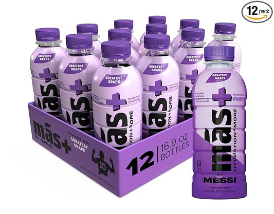 Más+ By Messi Greatest Grape, Sports Drink & Hydration Beverage, Natural Flavors with Vitamins and Electrolytes, No Artificial Sweeteners or Colors, 12-pack