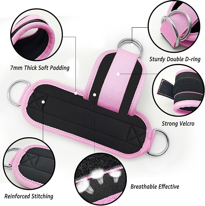 Fitness Ankle Straps for Cable Machine, Kickbacks Glute Workouts, Lower Body Exercises, Adjustable Leg Straps with Neoprene Padding Men Women