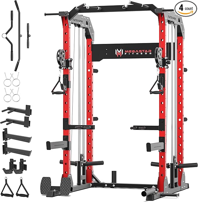 Power Rack for Home Gym – 2000LB Capacity Multifunction Squat Rack with Cable Crossover, Includes 16 Professional attachments for Home Gym Strength Training, P63 Rampage