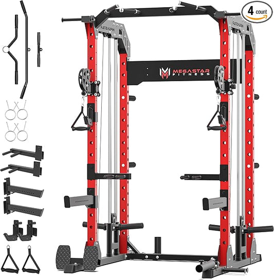 Power Rack for Home Gym – 2000LB Capacity Multifunction Squat Rack with Cable Crossover, Includes 16 Professional attachments for Home Gym Strength Training, P63 Rampage