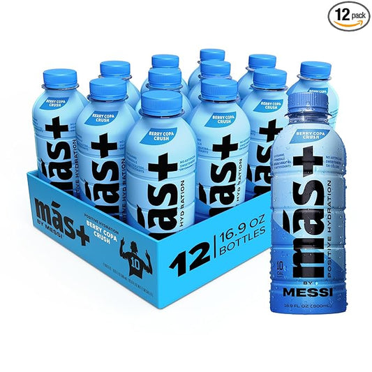 Más+ by Messi 16.9oz Berry Copa Crush, Sports Drink & Hydration Beverage, Natural Flavors with Vitamins and Electrolytes, No Artificial Sweeteners or Colors, 12-pack