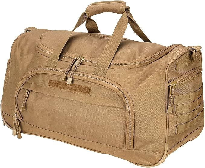 HYKING Gym Bag for Women & Men Tactical Duffle Military Weekender Work Out Lightweight Waterproof Sports Tote Shoe Pocket Tan