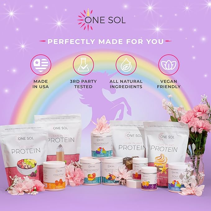 One Sol Lean Plant-Based Protein Powder, Pea & Brown Rice Protein, Low Carb, Vegan Friendly - Gluten, Lactose, & Soy Free - No Added Sugar, Non-GMO, Clean Nutrition, No Bloating (Unicorn Milkshake)