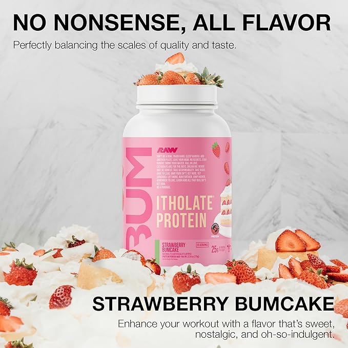 RAW Whey Isolate Protein Powder, Strawberry BumCake (CBUM Itholate Protein) - 100% Grass-Fed Sports Nutrition Powder for Muscle Growth & Recovery - Low-Fat, Low Carb, Naturally Flavored - 25 Servings