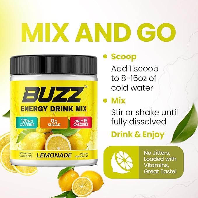 Morning Buzz Energy Drink Powder - Energy Boost - Sugar-Free Energy with Antioxidants - Morning Kick and Sports Nutrition Endurance Product - 30 Servings, Lemonade, 8 Ounces
