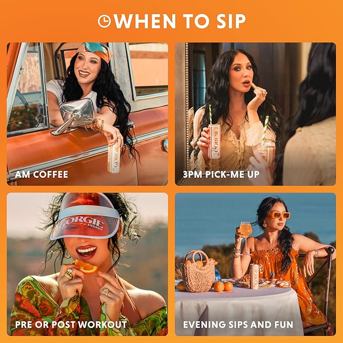 GORGIE Sugar Free Natural Energy Drinks, Jaclyn Hill Orange Twist (12 Pack) Healthy Sparkling Energy Drinks Natural Coffee Replacement with Green Tea Caffeine and Biotin, Vegan, Low Calorie