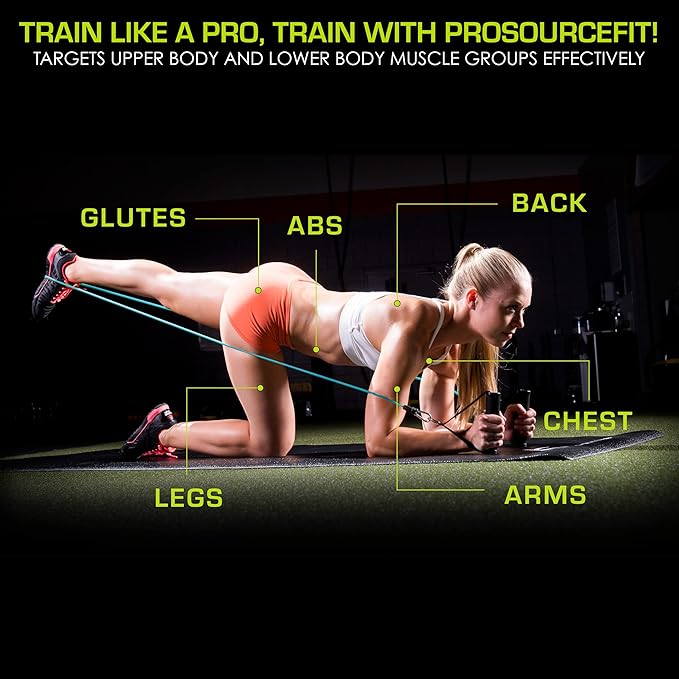 ProsourceFit Single Stackable Resistance Bands with Door Anchor and Exercise Guide, 16-20 LB, Heavy Duty Fitness Tube for Full-Body Exercises and Home Workouts, Black