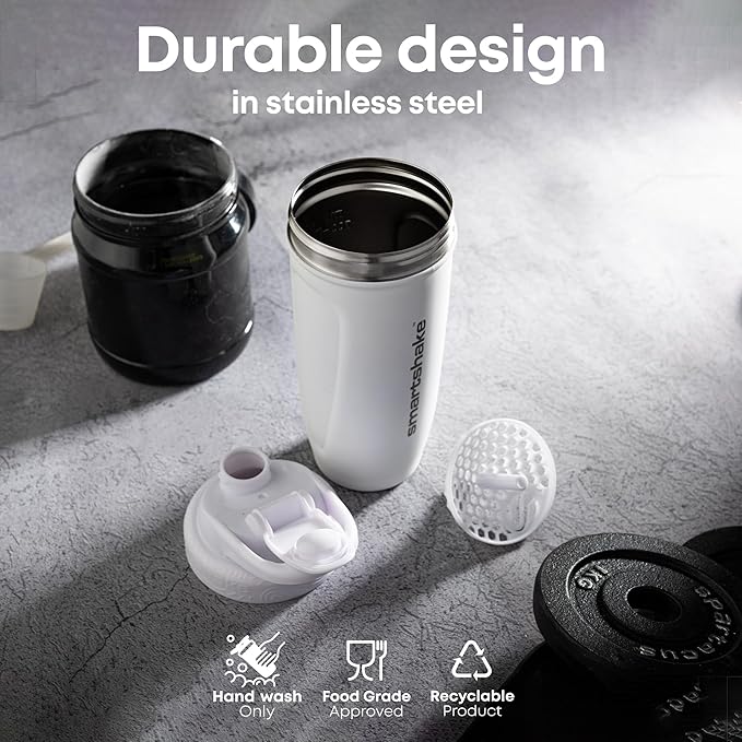 Smartshake Rockband Reforce Stainless Steel Protein Shaker Bottle 900 ml | 30 fl oz - Leakproof Screw-on Lid - BPA Free – Not Insulated - Unisex - Oasis Logo on Bottle