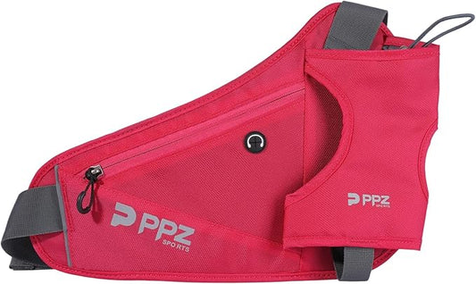 PPZ sports waist bag with bottle rack, waterproof, 2 pockets, adjustable belt - suitable for running, fitness, jogging and outdoor activities (pink)