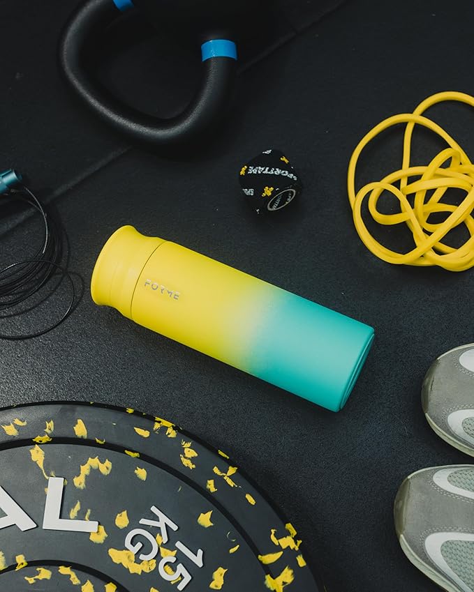 FORME - Shaker, 700ml Stainless Steel Protein Shaker, Double Walled Vacuum Insulated, Cold and Hot Drinks, Silent & Leak Proof, Fits Most Cup Holders (Gradient Yellow/White/Blue)