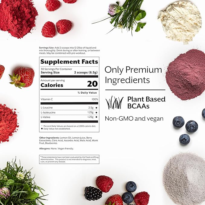 Promix BCAA Post-Workout Energy Powder - 5g Micronized BCAAs, Sugar Free, Plant Based, Vegan, Keto - Mixed Berry - 30 Servings (Pack of 1)