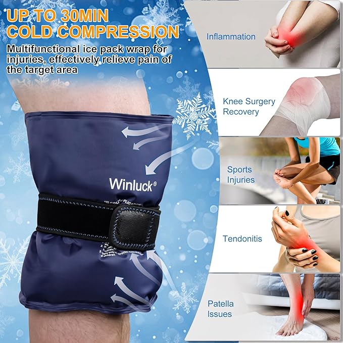 Winluck Ice Pack for Injuries Flexible Reusable Gel Packs for Shoulder Back Elbow Leg Knee Soft Large Cold Compress & Cooling Pad for Pain Relief Sports Injury 16.6 x 9.6 inch