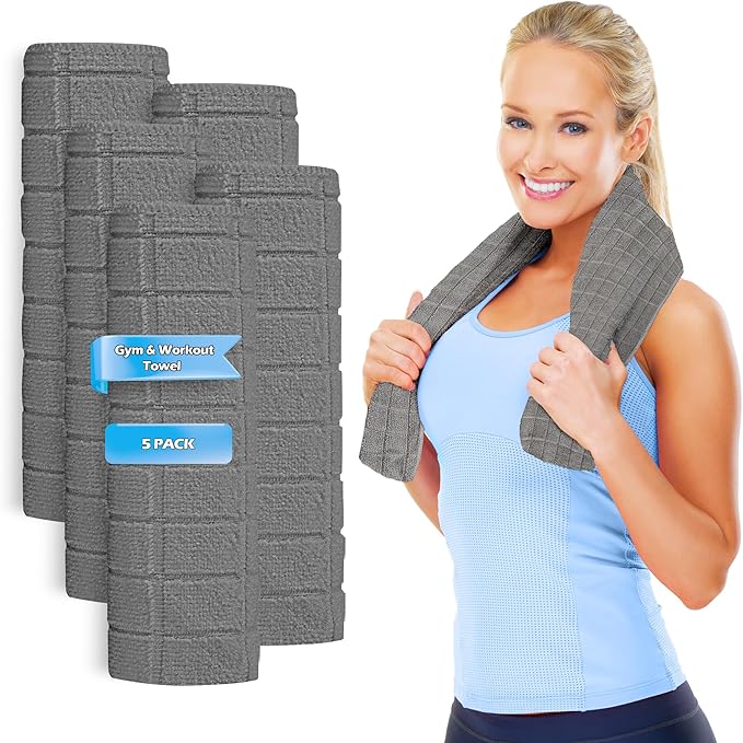 HOMERHYME Microfiber Gym Towels, 5 Pack Yoga Towels, 16 x 27 Inch Quick Dry Hand Towels, Absorbent Towel Set for Fitness Workout Beach Travel Sweat, Home Gym Accessories for Women & Men