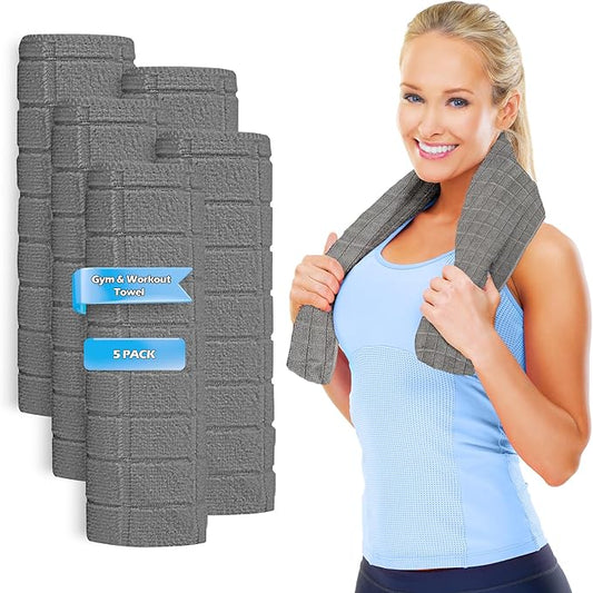 HOMERHYME Microfiber Gym Towels, 5 Pack Yoga Towels, 16 x 27 Inch Quick Dry Hand Towels, Absorbent Towel Set for Fitness Workout Beach Travel Sweat, Home Gym Accessories for Women & Men