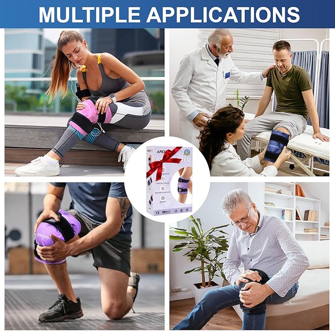 APEXUP Ice Pack for Knee Pain Relief, Large Reusable Wrap After Surgery, Flexible Gel Cold Pack for Injuries, Pain Relief for Back, Shoulder, Elbow, Ankle and Leg (Black, XXL, 1PK)