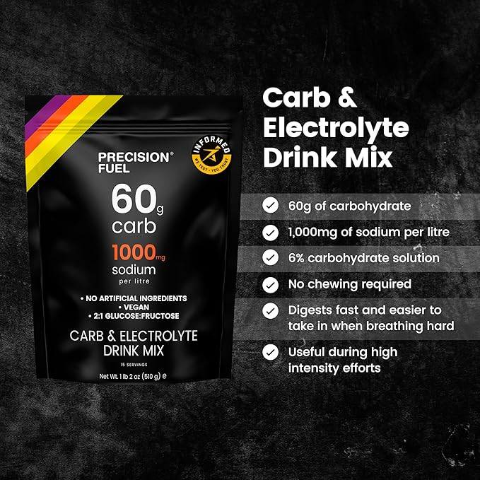 Precision Fuel PF 60 Carb & Electrolyte Drink Mix Powder for Hydration & Energy - Endurance Sports Nutrition, Vegan, Hypotonic - 60g Carb, 1000mg Sodium per Litre - Mild Citrus Flavor