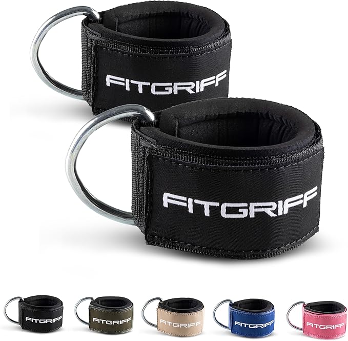 Fitgriff® Ankle Straps V2 for Cable Machine (2 Pieces) - Gym Workout Equipment - Leg Pulley Attachment, Kickback Straps