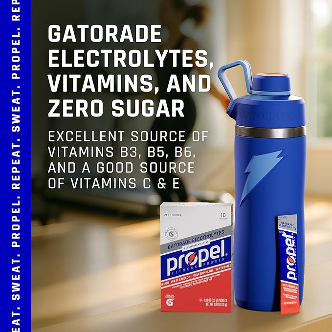 Propel Electrolyte Enhanced Water Drink Mix Powder Packets, Watermelon, Zero Calorie & Zero Sugar Hydration with Electrolytes and Vitamins C & E (120 Packets)