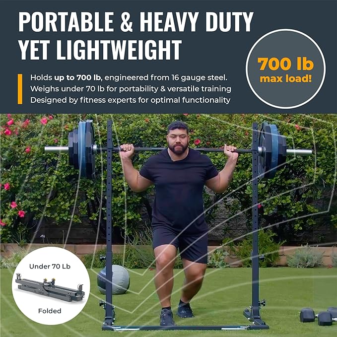 Verse Agile Rack - Portable Multipurpose Squat Rack Bench Press Barbell Rack - Heavy Duty Holds Up To 700lbs - 2 Min Set Up - Folds for Easy Storage - Perfect for Home Gyms & Training Studios