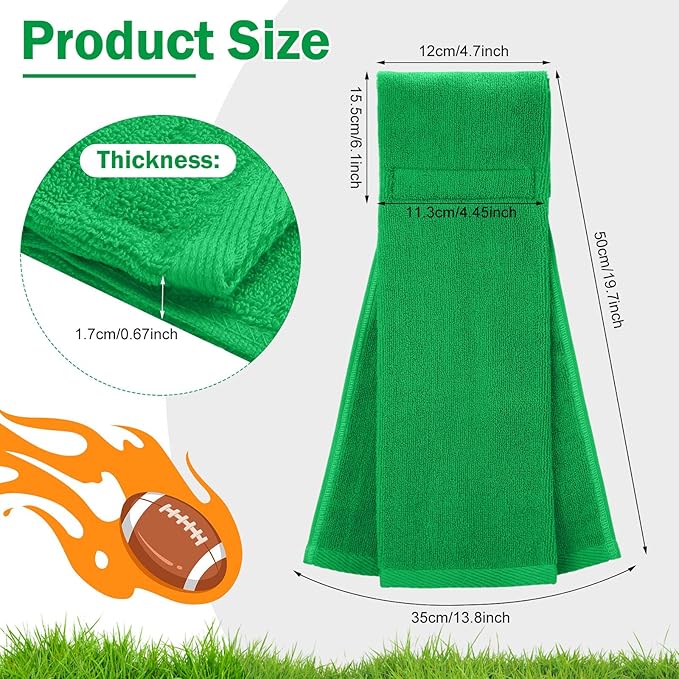Shimeyao 2 Pcs Cotton Sports Football Towel with Closure Pitching Football Sweat Towel for Sports Gym Men Women Accessories(Green,Classic)