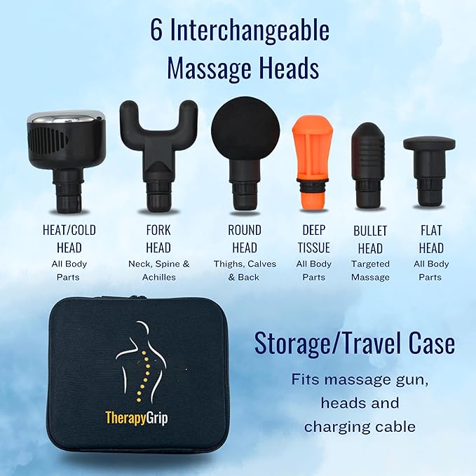Professional Grade Massage Gun - Deep Tissue Back Massager with Heat and Cold Therapy Tip and Innovative Full-Body Extended Handle