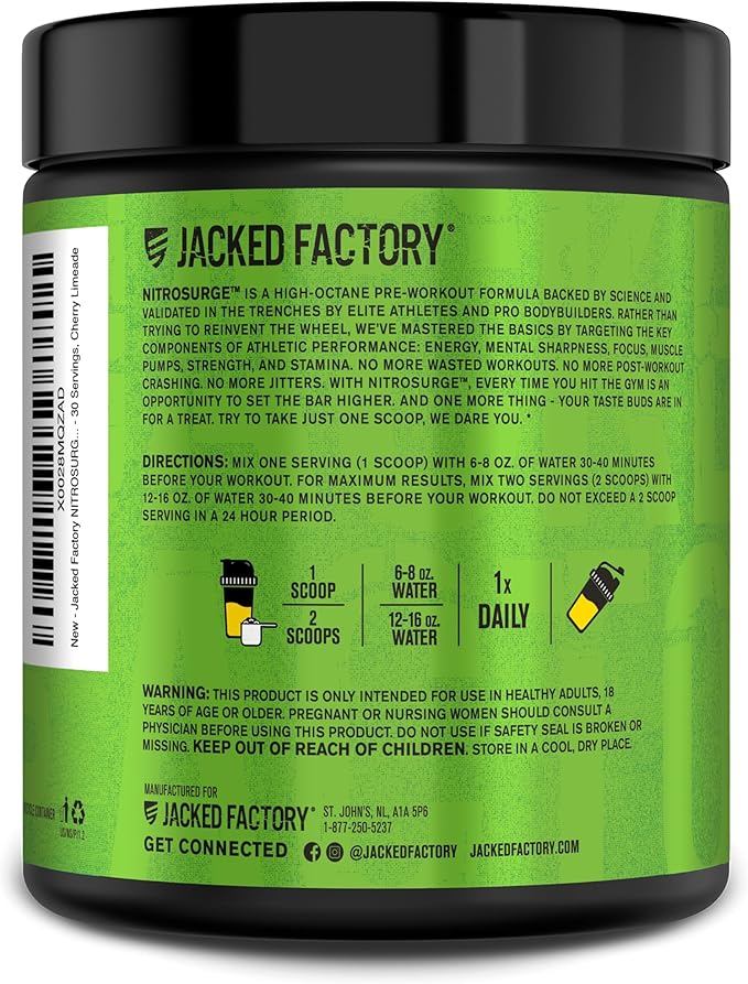 Jacked Factory NITROSURGE Pre Workout Supplement - Endless Energy, Instant Strength Gains, Clear Focus, Intense Pumps - NO Booster & Powerful Preworkout Energy Powder - 30 Servings, Pineapple