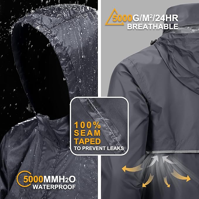 Outdoor Ventures Men's Rain Jacket Waterproof Lightweight Packable Rain Pullover for Hiking Golf Running