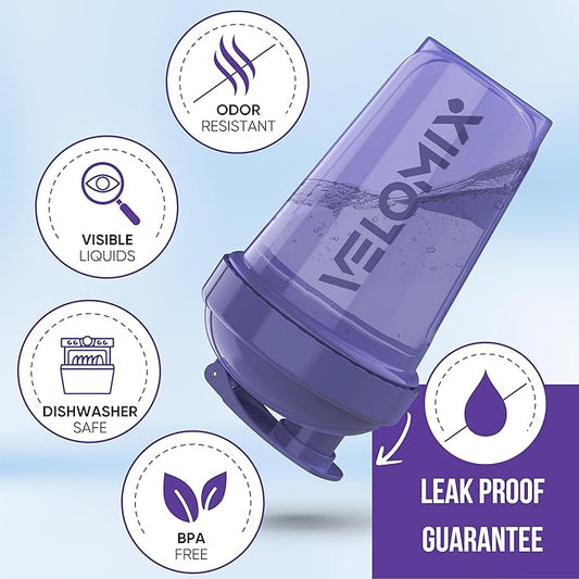 VELOMIX -2 Pack- 20 oz Protein Shaker Bottles for Protein Mixes - 2x Wire Whisk | Leak Proof Shaker Cups for Protein Shakes and Pre Workout | Protein Shaker Bottle Pack (Lavender Glow)