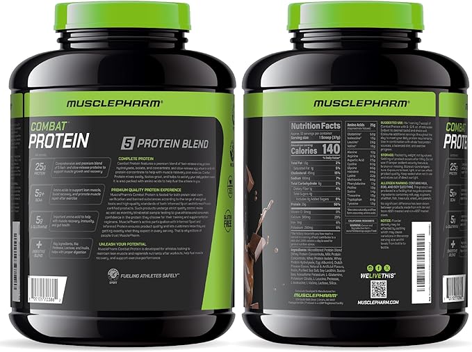 Muscle Pharm Combat Protein Powder, Chocolate Milk Flavor, Fuels Muscles for Productive Workouts, 5 Protein Sources Including Whey Protein Isolate & Egg Albumin, Gluten Free, 4 lb, 52 Servings