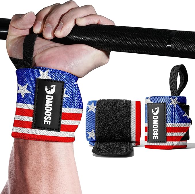 DMoose Fitness Wrist Wraps for Weightlifting 18" - Heavy Duty Gym Wrap with Hand Thumb Loop for Support & Pain Relief, USPA Approved Powerlifting, Weight Lifting Wrist Straps for Men & Women Work Out