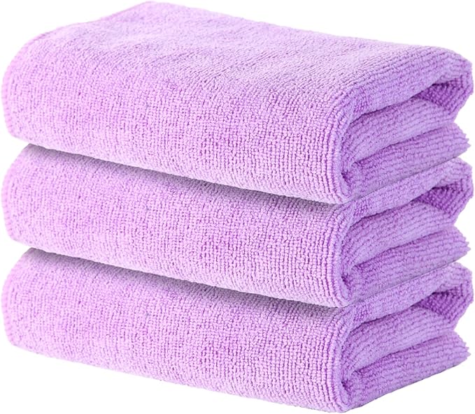 Microfiber Gym Towels Set for Sports, Fitness, Yoga, Workout, Swimming - Soft, Fast-Drying Towels for Gym Bag - Purple, 3 Pack