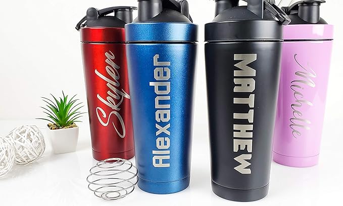 Custom Stainless Steel Shaker Bottle - Personalized - 24 Ounce - Customize with a Name or Text of Your Choice