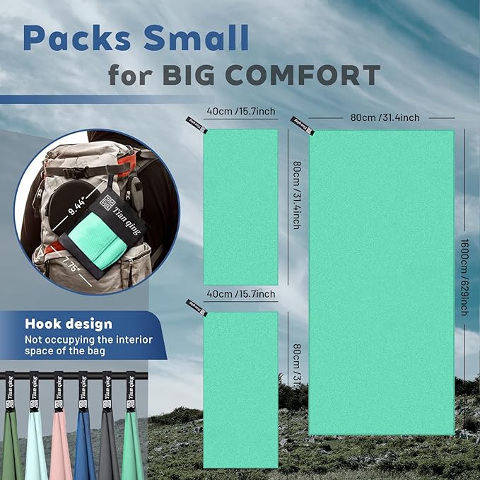 Tian qing Microfiber Towel Set, 3 Piece, Fast Drying, Soft Touch, Lightweight, Multiple Sizes for Beach, Camping,Gym, Hiking,Pool,Yoga,Travel (Turquoise, Large)