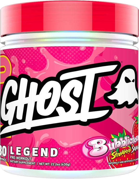 GHOST Legend Pre-Workout Powder, Bubblicious Strawberry Splash - 30 Servings – Pre-Workout for Men & Women with Choline, L-Citrulline, & Beta Alanine for Energy & Focus