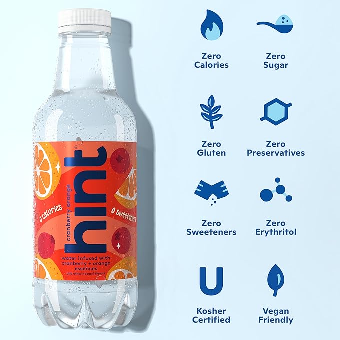 Hint Fruit-Infused Bottled Water, Cranberry Orange- Sugar Free Flavored Water with Zero Calories, Naturally Flavored, and No Artificial Sweeteners - 16 Fl Oz (Pack of 12)