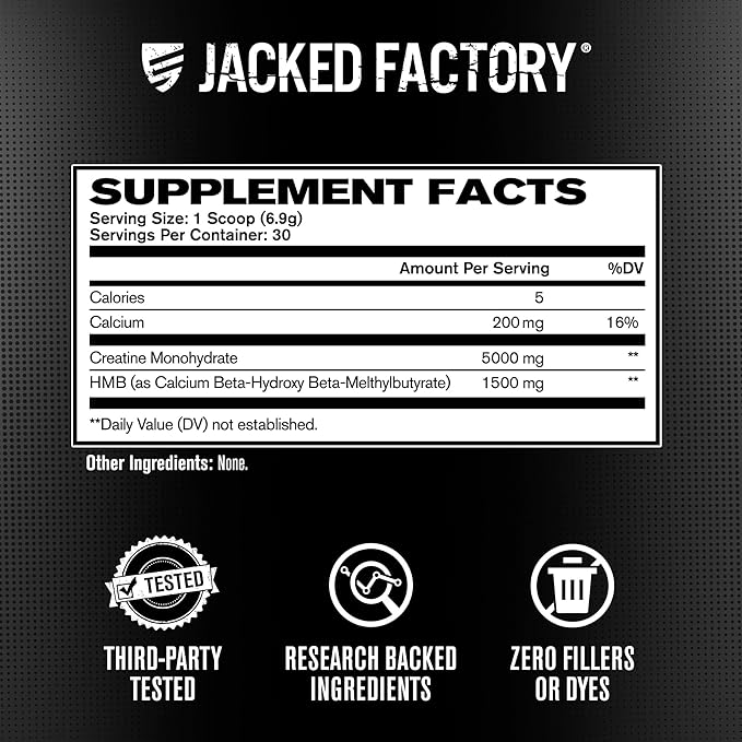 Jacked Factory Creatine HMB Powder Supplement with Creatine Monohydrate & HMB for Men & Women for Muscle Growth, Increased Strength, Enhanced Energy - 30 Servings, Unflavored