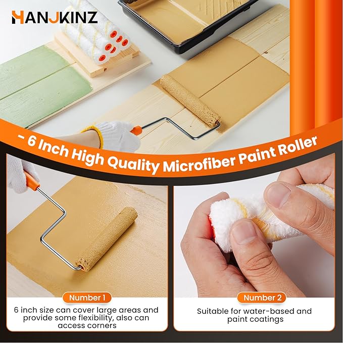 9 Pcs 6 Inch Small Paint Roller Kit with Microfiber Paint Roller Covers, Paint Tray with Liner, Mini Paint Roller for Painting Wall, Door, Cabinet