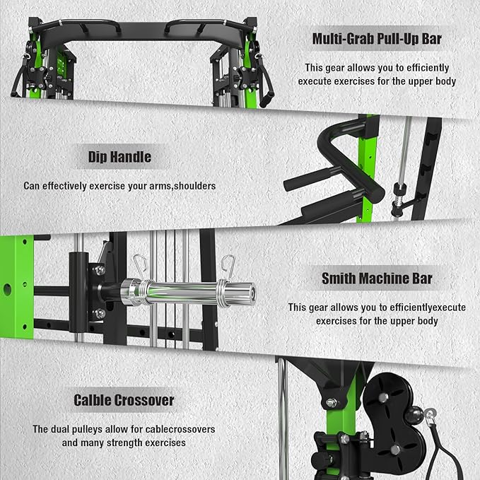 Smith Machine,2200 LBS Squat Rack for Home Gym with Dual Pulley System,Multifunctional Power Rack Cage for Strength Training with More Attachments