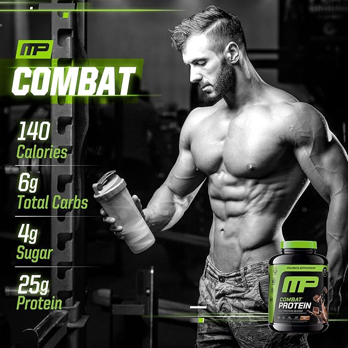 MusclePharm Combat Protein Powder, Chocolate Milk Flavor, Fuels Muscles for Productive Workouts, 5 Protein Sources Including Whey Protein Isolate & Egg Albumin, Gluten Free, 6.2 lb, 77 Servings