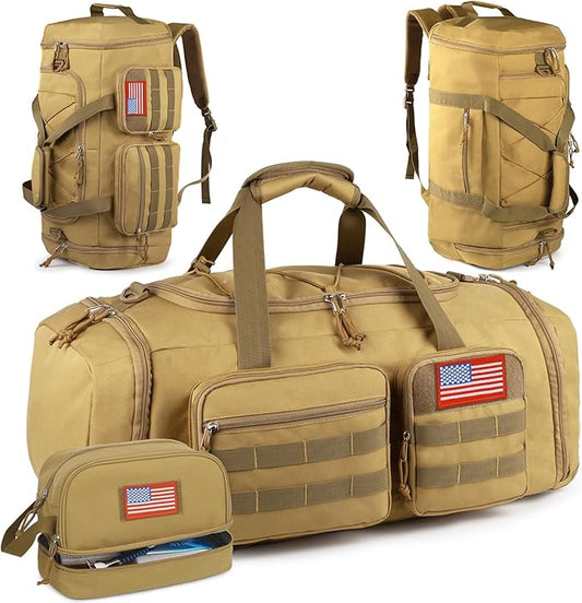 Tactical Gym Bag for Men with Toiletry Bag,50L Large 3 in 1 Sports Duffle Bag with Shoes Compartment for Travel,Water Resistant Travel Backpack Weekender Overnight Bag with Wet Pocket for Women