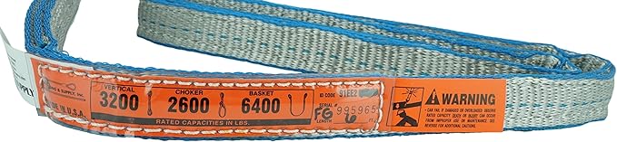 DD Sling (USA Made). 1" x 12', Flo Guard 2 Ply, Polyester Lifting Slings, Eye & Eye, Heavy Duty, 3,200 lbs Vertical, 2,600 Choker, 6,400 Basket Load Capacity (1" x 12')