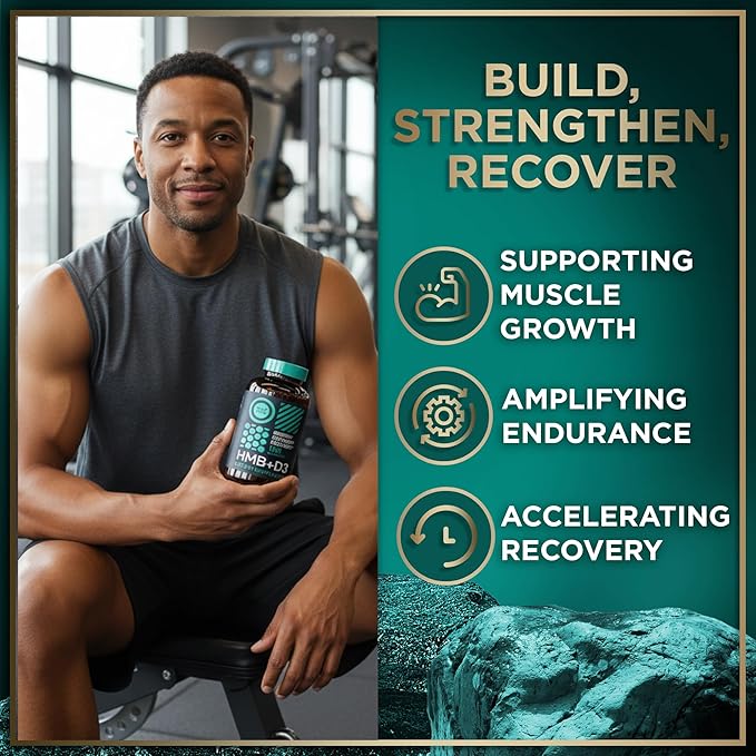 HMB and Vitamin D3 Supplement Capsules - B-Hydroxy B-Methylbutyrate 1,000-3,000 MG HMB Supplements with Vitamin D3 - Muscle Growth, Strength, Performance, Pre-Workout, Muscle Recovery - 360 Caps
