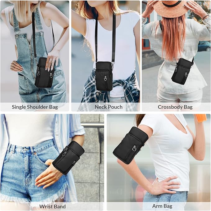 Women Cell Phone Purse Wristband Sport Armband Wallet Travel Crossbody Cell Phone Purse for Galaxy S10 Plus S9 Plus A50 A7 J7,OnePlus 6T,HTC U12 (Black)