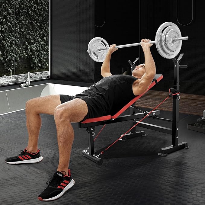 OPPSDECOR 660lbs 6 in 1 Weight Bench Set with Squat Rack Adjustable Workout Bench with Leg Developer Preacher Curl Rack Fitness Strength Training for Home Gym