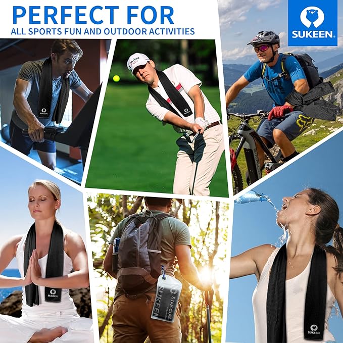 Sukeen [4 Pack Cooling Towel (40"x12"), Soft Breathable Chilly Microfiber Towel for Yoga,Sport,Running,Gym,Workout,Camping,Fitness,Workout & More Activities