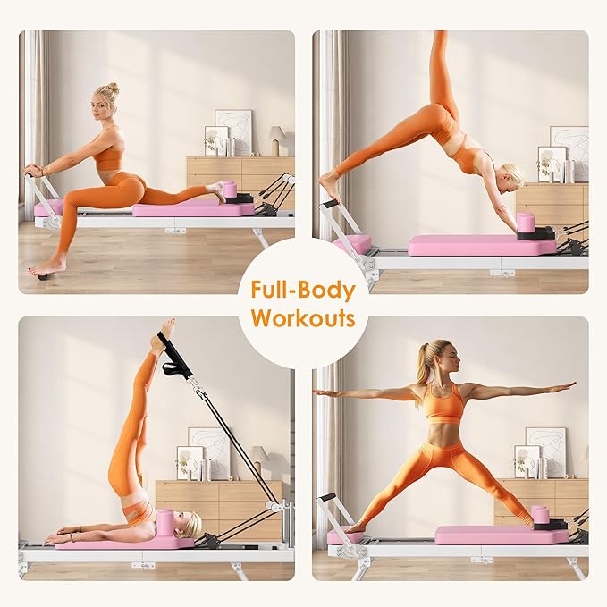 SogesPower Pilates Reformer Machine for Home Gym Workout, Foldable Pilates Equipment with High Strength Alloy Springs for Beginners, Up to 400lbs