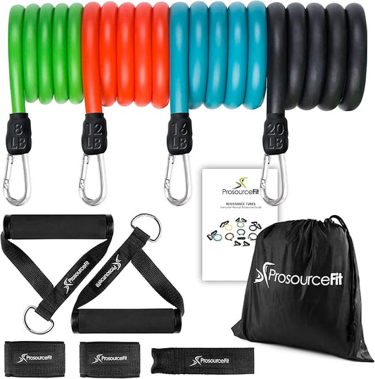 ProsourceFit Single Stackable Resistance Bands with Door Anchor and Exercise Guide, 16-20 LB, Heavy Duty Fitness Tube for Full-Body Exercises and Home Workouts, Black