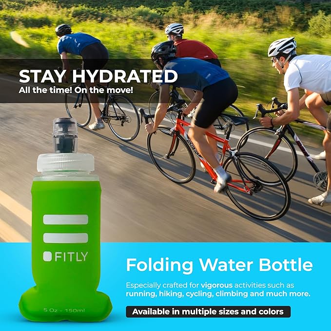 FITLY Soft Flask - Shrink As You Drink Soft Water Bottle for Hydration Pack - Folding Water Bottle Ideal for Running, Hiking, Cycling, Climbing & Rigorous Activity